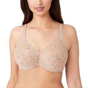 Wacoal Halo Lace Full Figure Underwire Bra‎ 38C Nude Unlined Stretch Lace